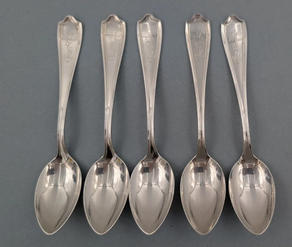 Alvin Maryland Sterling Silver Tea Spoons Set of 5 Monogramed 5-3/4